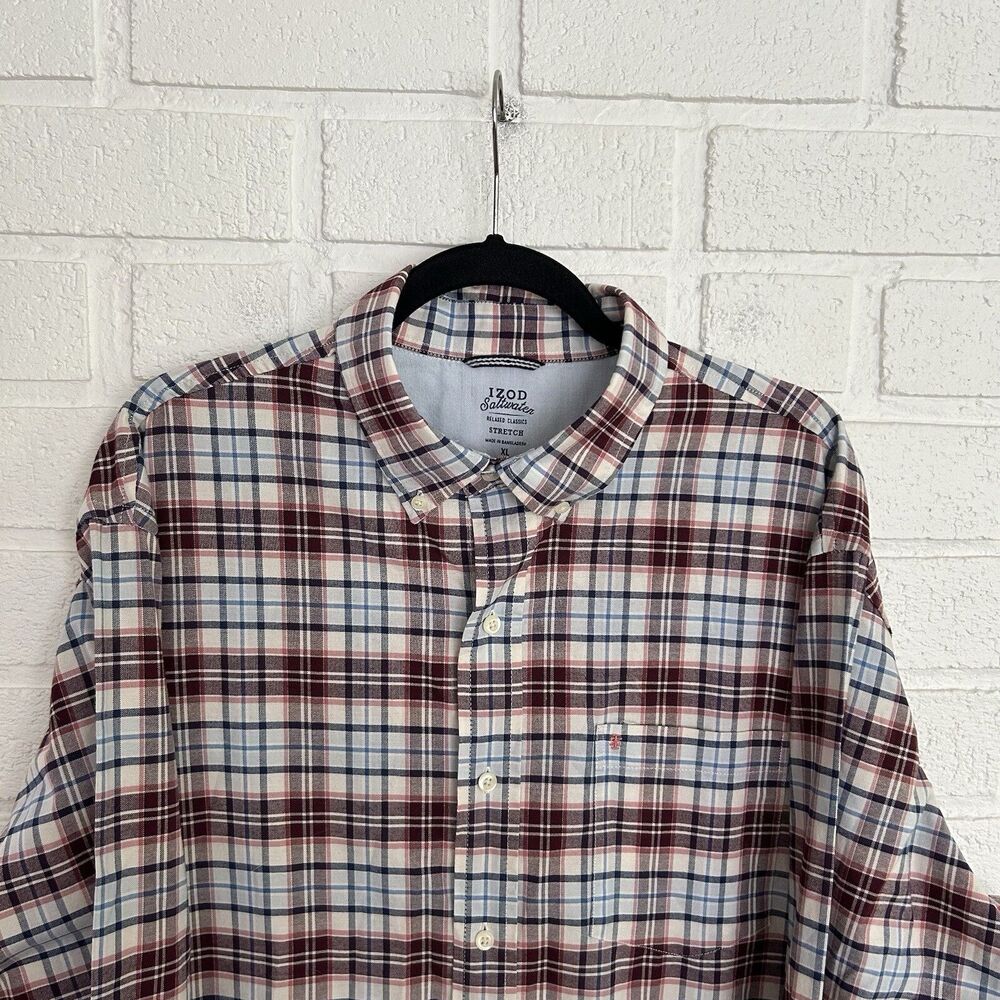 Izod Saltwater Stretch Button Up Shirt Mens XL Rustic Plaid Long Sleeve